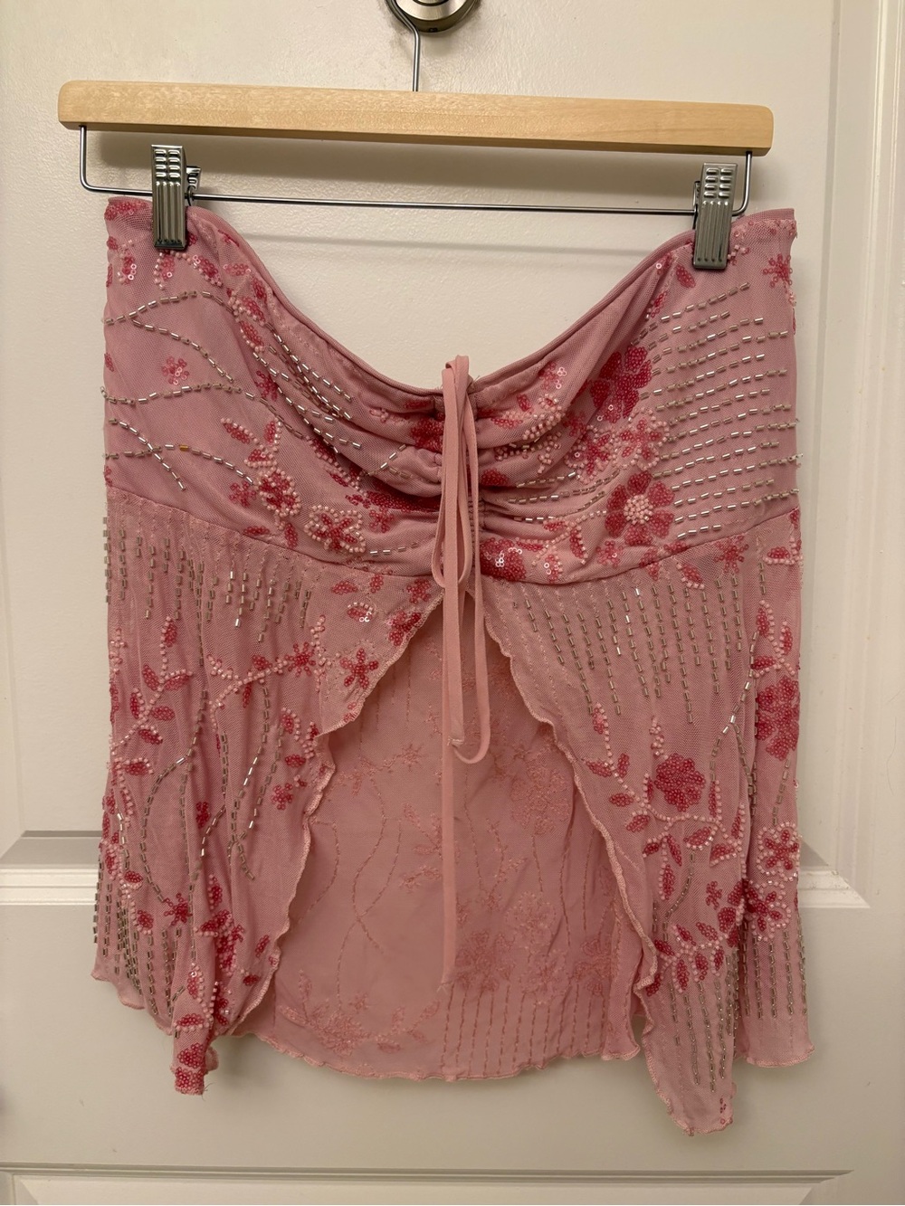 Y2K Pink Fairy Beaded Mesh Halter Top Size XL